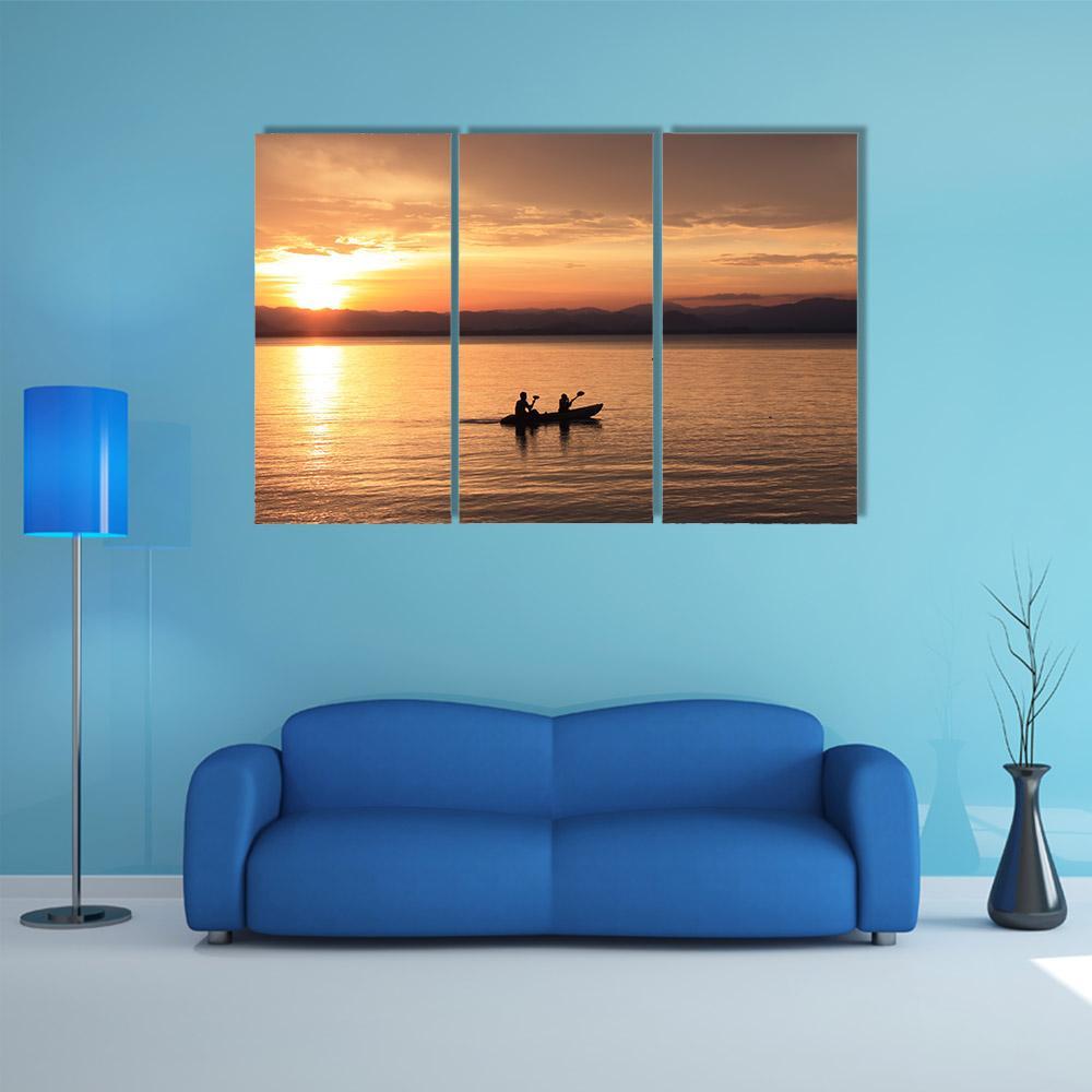 Silhouette Rower At Sunset Canvas Wall Art-3 Horizontal-Gallery Wrap-37" x 24"-Tiaracle