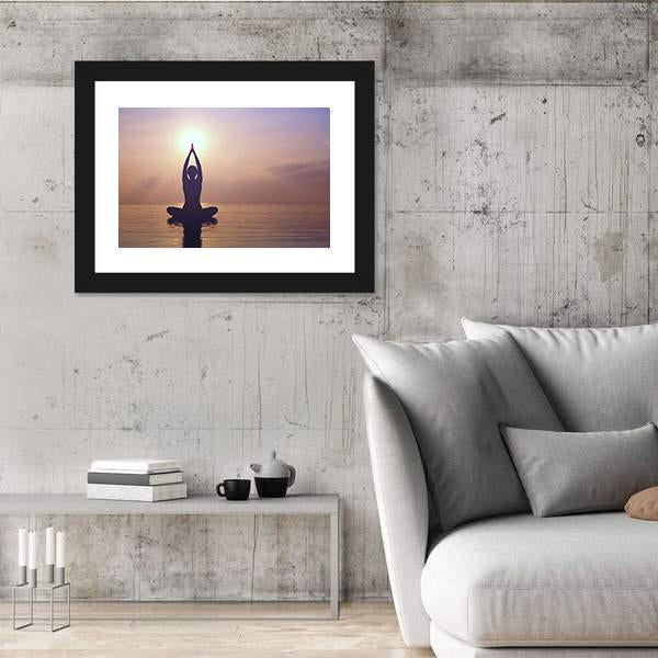 Silhouette Young Woman Practicing Yoga On The Beach At Sunset Canvas Wall Art-3 Horizontal-Gallery Wrap-25" x 16"-Tiaracle