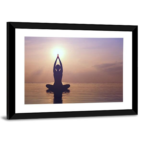 Silhouette Young Woman Practicing Yoga On The Beach At Sunset Canvas Wall Art-3 Horizontal-Gallery Wrap-25" x 16"-Tiaracle