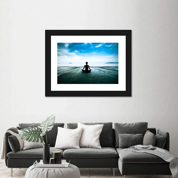 Silhouette Young Woman Practicing Yoga On The Beach Canvas Wall Art-3 Horizontal-Gallery Wrap-25" x 16"-Tiaracle