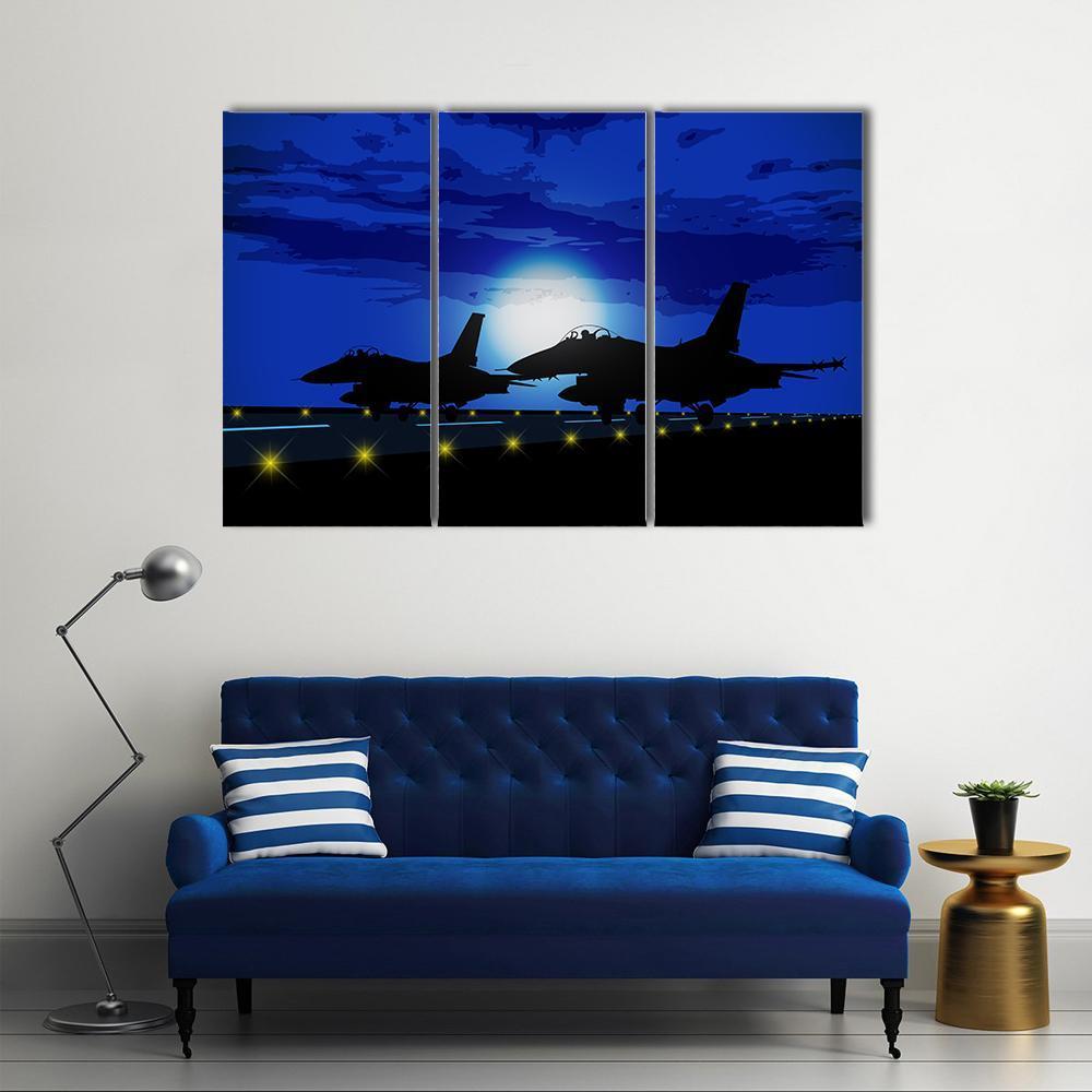 Silhouettes Of Military Planes Canvas Wall Art-3 Horizontal-Gallery Wrap-37" x 24"-Tiaracle