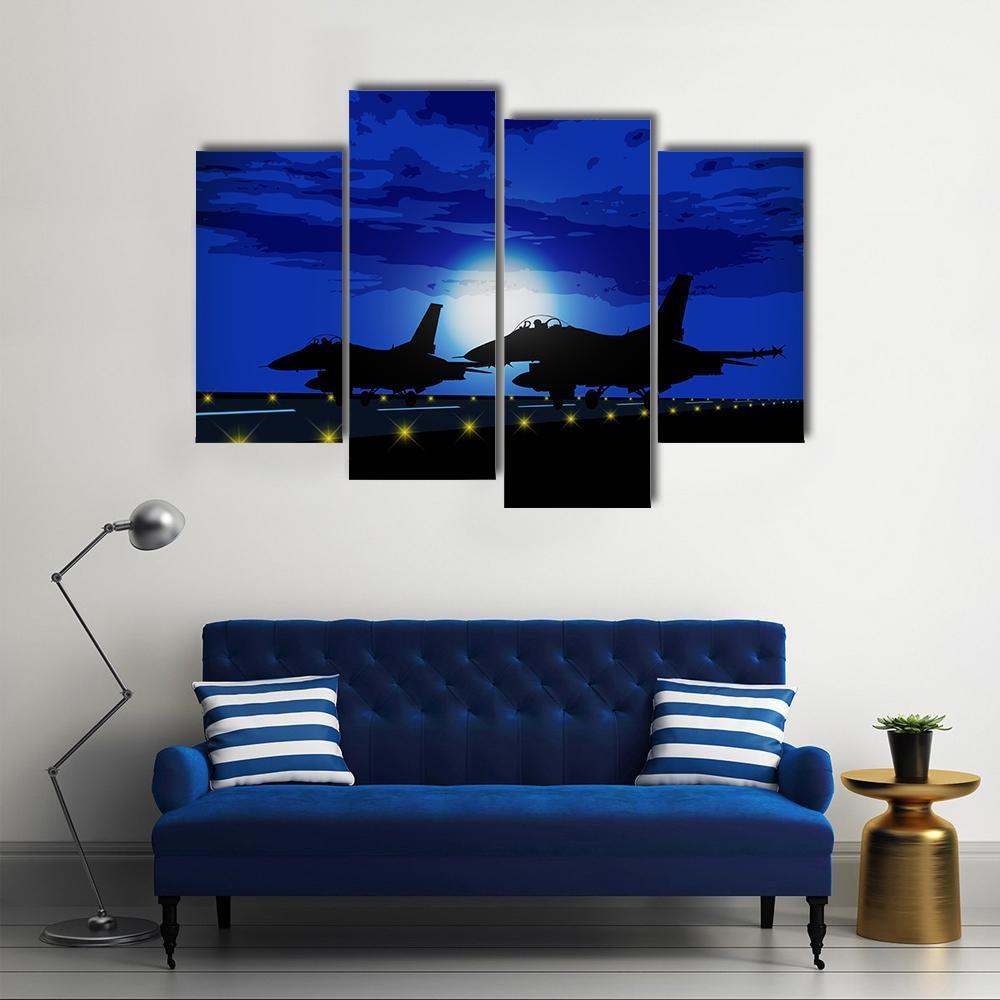 Silhouettes Of Military Planes Canvas Wall Art-4 Pop-Gallery Wrap-50" x 32"-Tiaracle