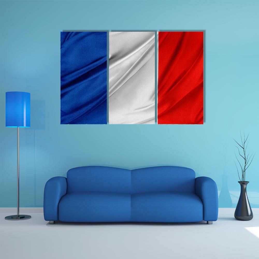 Silky French Flag Canvas Wall Art-3 Horizontal-Gallery Wrap-37" x 24"-Tiaracle