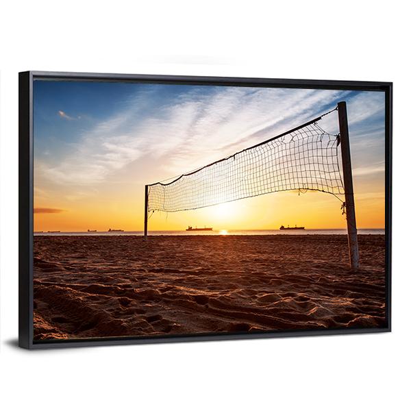 Sillhouette Of A Volleyball Net And Sunrise On The Beach Canvas Wall Art-3 Horizontal-Gallery Wrap-25" x 16"-Tiaracle