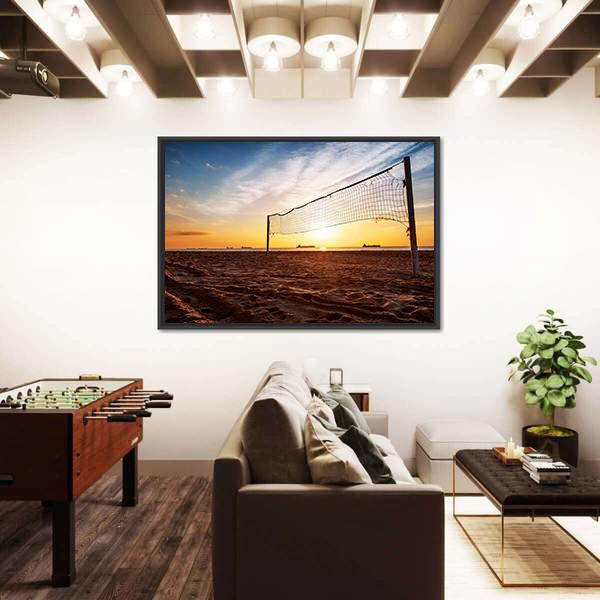 Sillhouette Of A Volleyball Net And Sunrise On The Beach Canvas Wall Art-3 Horizontal-Gallery Wrap-25" x 16"-Tiaracle