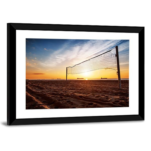 Sillhouette Of A Volleyball Net And Sunrise On The Beach Canvas Wall Art-3 Horizontal-Gallery Wrap-25" x 16"-Tiaracle