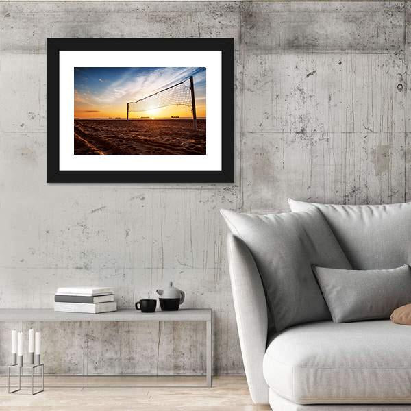 Sillhouette Of A Volleyball Net And Sunrise On The Beach Canvas Wall Art-3 Horizontal-Gallery Wrap-25" x 16"-Tiaracle