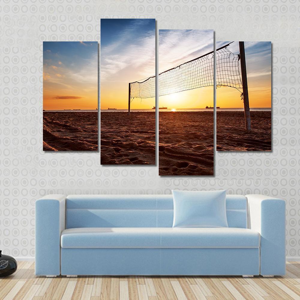 Sillhouette Of A Volleyball Net And Sunrise On The Beach Canvas Wall Art-4 Pop-Gallery Wrap-50" x 32"-Tiaracle