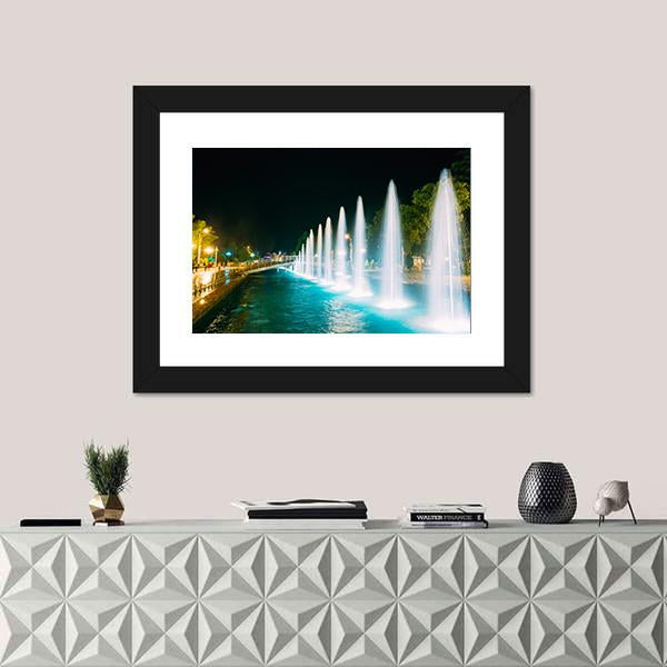 Singing And Dancing Fountains In Batumi Adjara Georgia Canvas Wall Art-1 Piece-Framed Print-20" x 16"-Tiaracle