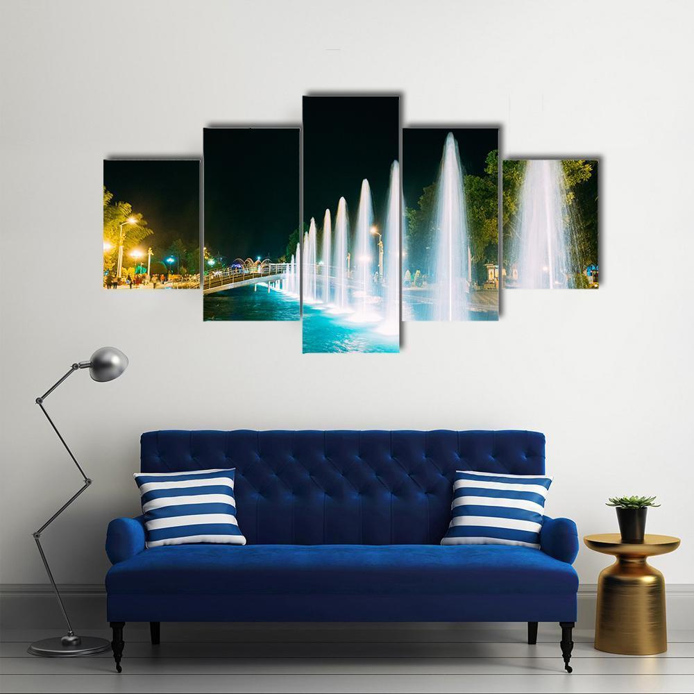 Singing And Dancing Fountains In Batumi Adjara Georgia Canvas Wall Art-5 Star-Gallery Wrap-62" x 32"-Tiaracle