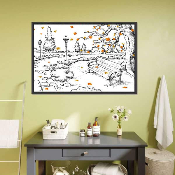 Sketch Of Autumn Canvas Wall Art-1 Piece-Floating Frame-24" x 16"-Tiaracle