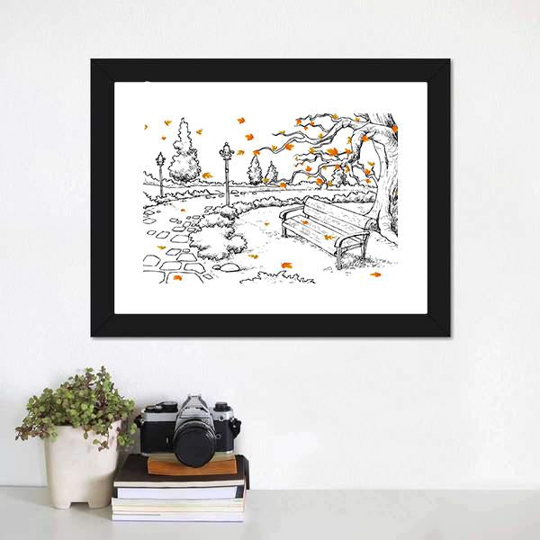 Sketch Of Autumn Canvas Wall Art-1 Piece-Framed Print-20" x 16"-Tiaracle