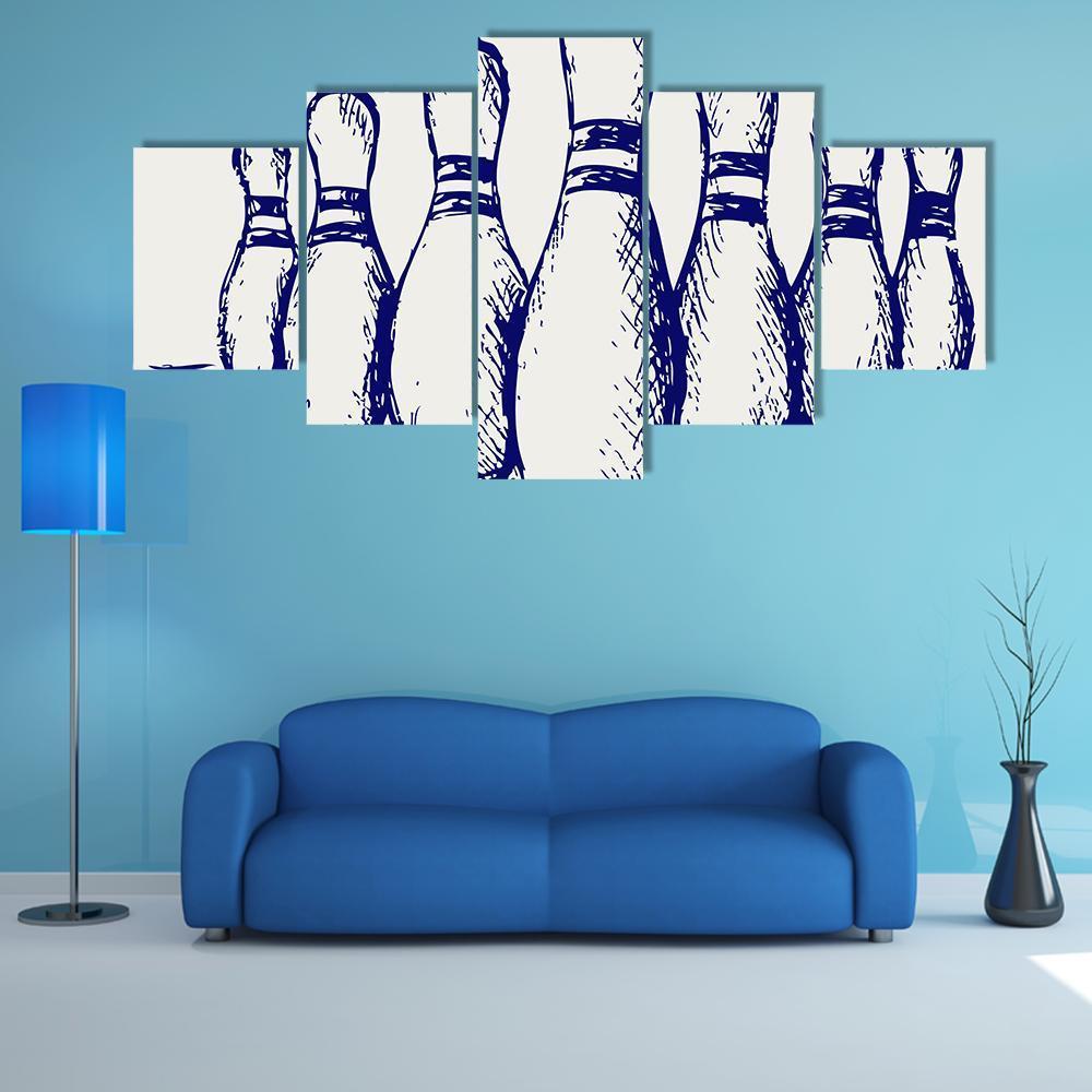 Sketch Of Bowling Canvas Wall Art-5 Star-Gallery Wrap-62" x 32"-Tiaracle