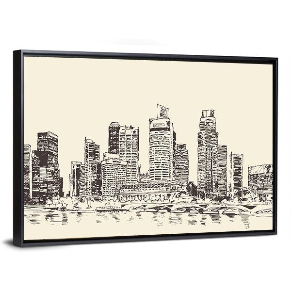 Sketch Of Singapore City Canvas Wall Art-3 Horizontal-Gallery Wrap-25" x 16"-Tiaracle