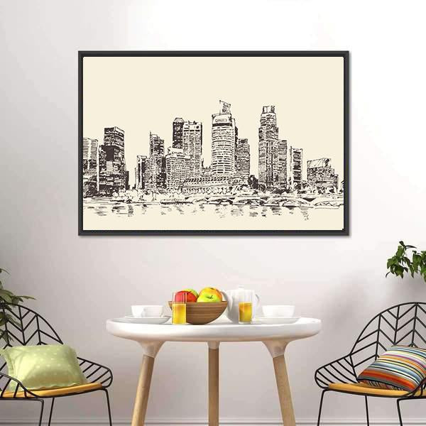 Sketch Of Singapore City Canvas Wall Art-3 Horizontal-Gallery Wrap-25" x 16"-Tiaracle