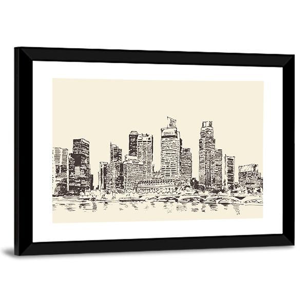 Sketch Of Singapore City Canvas Wall Art-3 Horizontal-Gallery Wrap-25" x 16"-Tiaracle