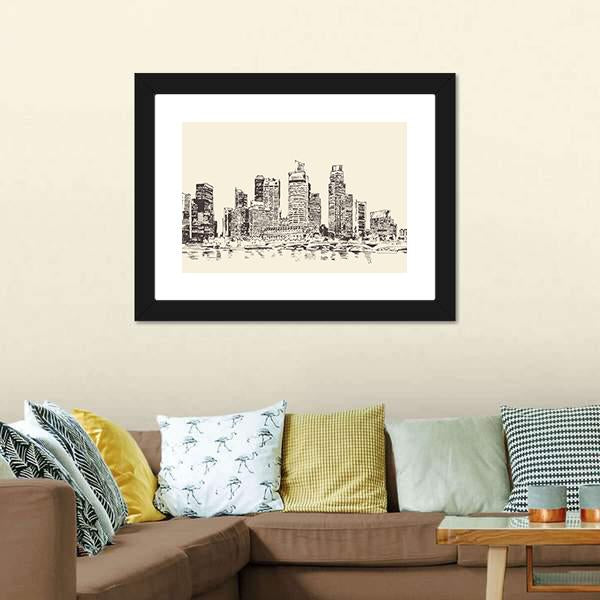 Sketch Of Singapore City Canvas Wall Art-3 Horizontal-Gallery Wrap-25" x 16"-Tiaracle