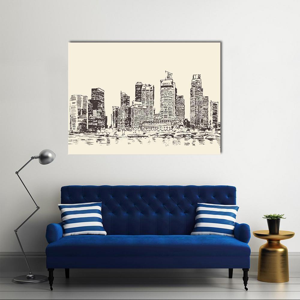 Sketch Of Singapore City Canvas Wall Art-1 Piece-Gallery Wrap-48" x 32"-Tiaracle