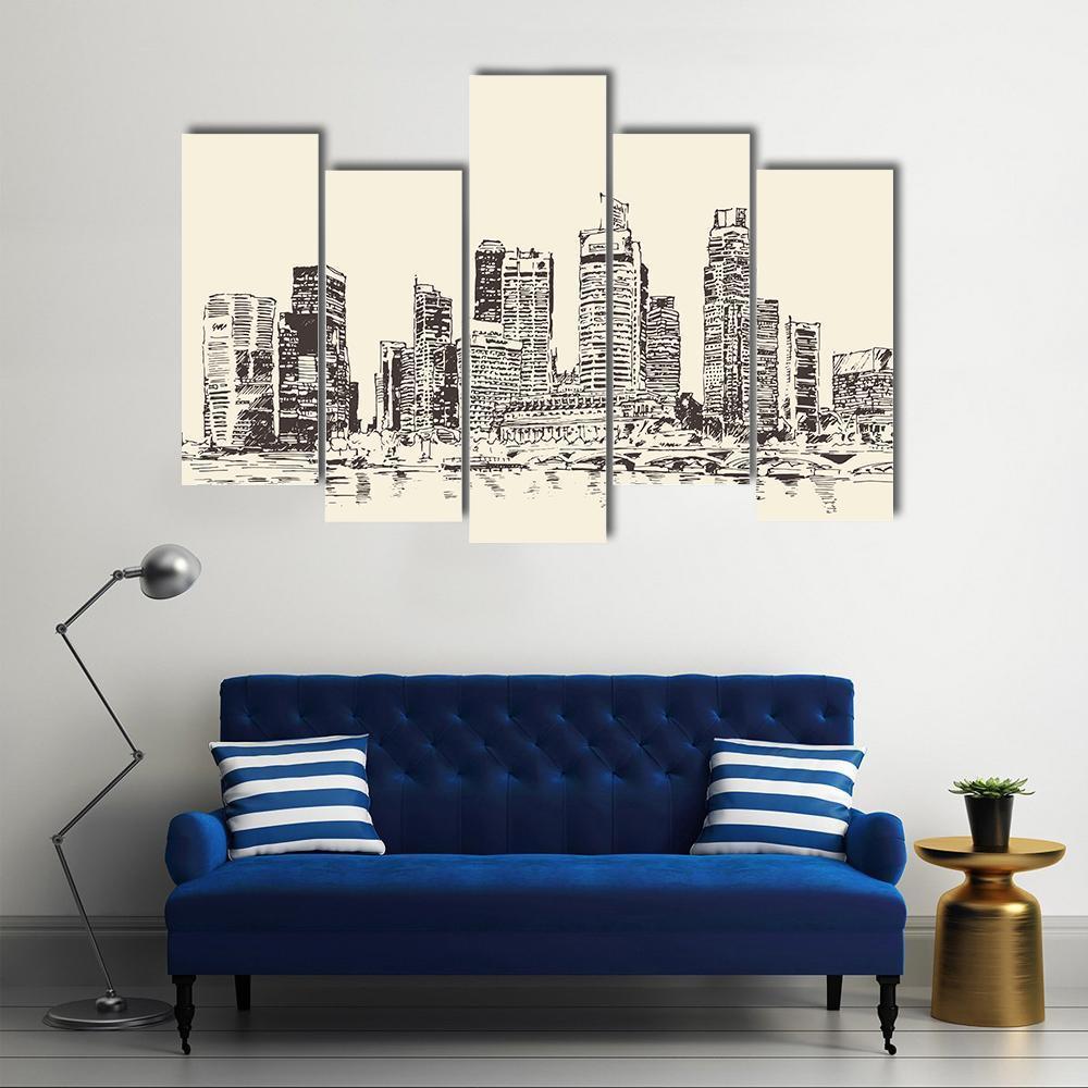 Sketch Of Singapore City Canvas Wall Art-5 Pop-Gallery Wrap-47" x 32"-Tiaracle