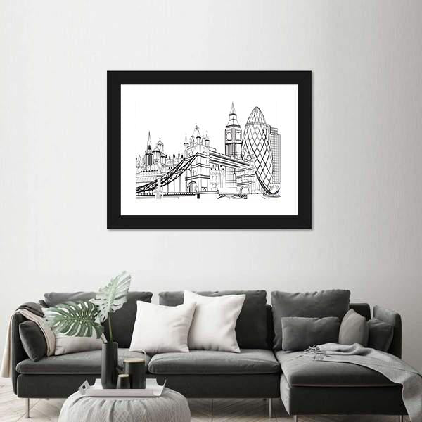 Sketch Silhouette Of London Canvas Wall Art-3 Horizontal-Gallery Wrap-25" x 16"-Tiaracle
