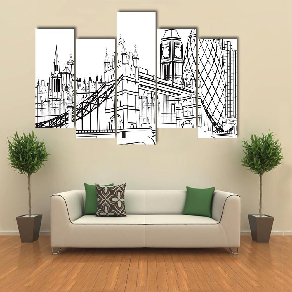 Sketch Silhouette Of London Canvas Wall Art-5 Pop-Gallery Wrap-47" x 32"-Tiaracle