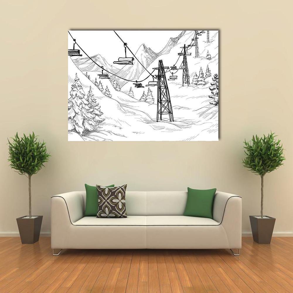 Ski Lift Sketch Canvas Wall Art-1 Piece-Gallery Wrap-48" x 32"-Tiaracle