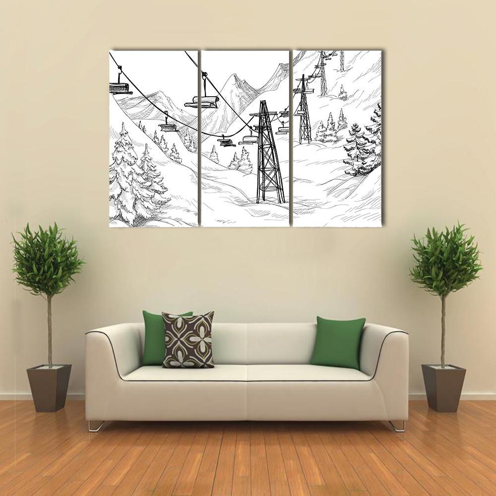 Ski Lift Sketch Canvas Wall Art-3 Horizontal-Gallery Wrap-37" x 24"-Tiaracle