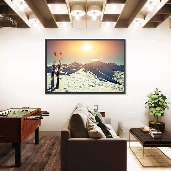 Skis In Snow At Mountains Canvas Wall Art-3 Horizontal-Gallery Wrap-25" x 16"-Tiaracle