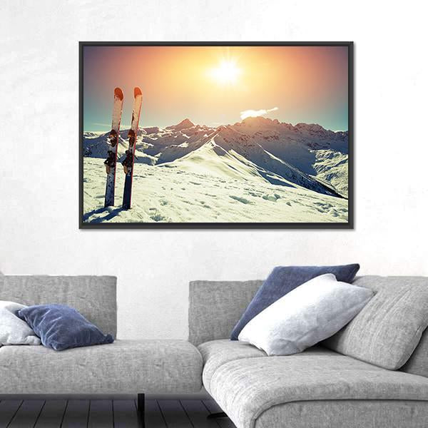 Skis In Snow At Mountains Canvas Wall Art-3 Horizontal-Gallery Wrap-25" x 16"-Tiaracle