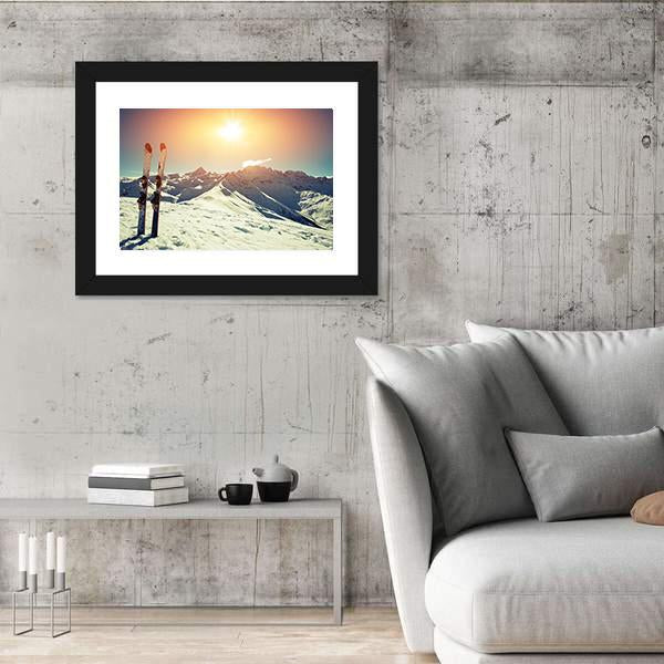 Skis In Snow At Mountains Canvas Wall Art-3 Horizontal-Gallery Wrap-25" x 16"-Tiaracle