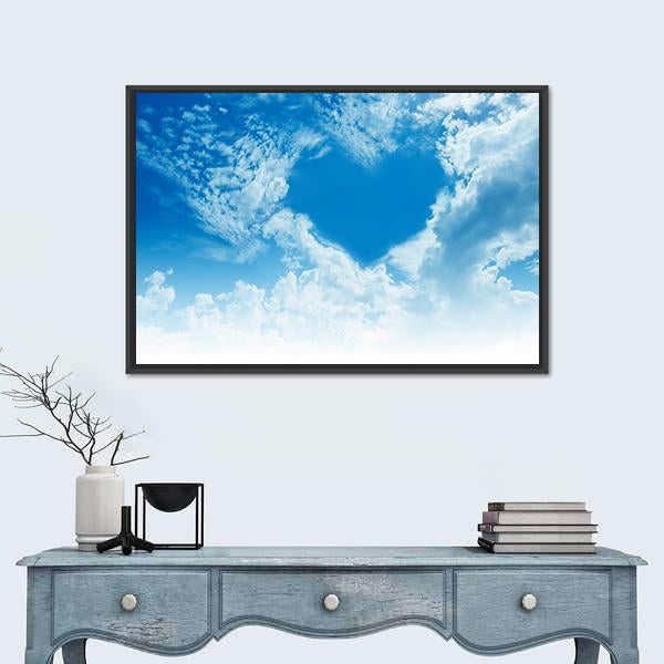 Sky Clouds Forming A Heart Shape Canvas Wall Art-1 Piece-Floating Frame-24" x 16"-Tiaracle