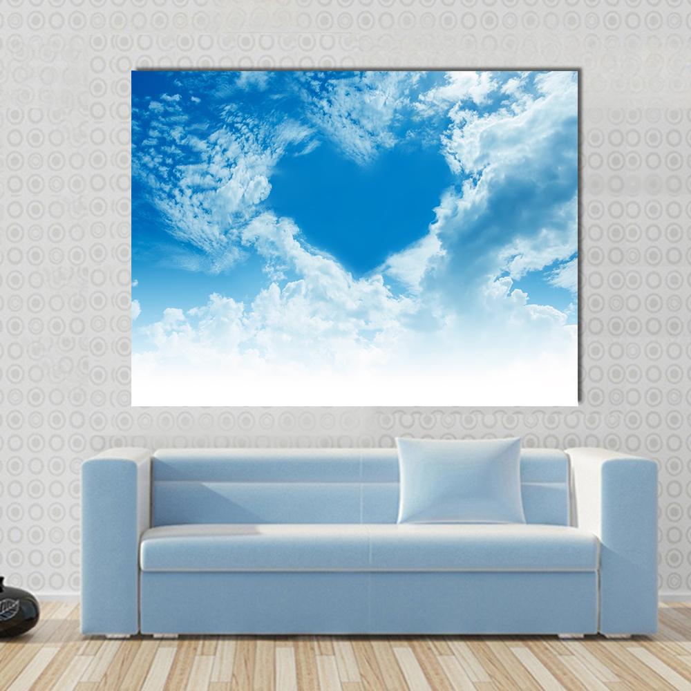 Sky Clouds Forming A Heart Shape Canvas Wall Art-1 Piece-Gallery Wrap-48" x 32"-Tiaracle