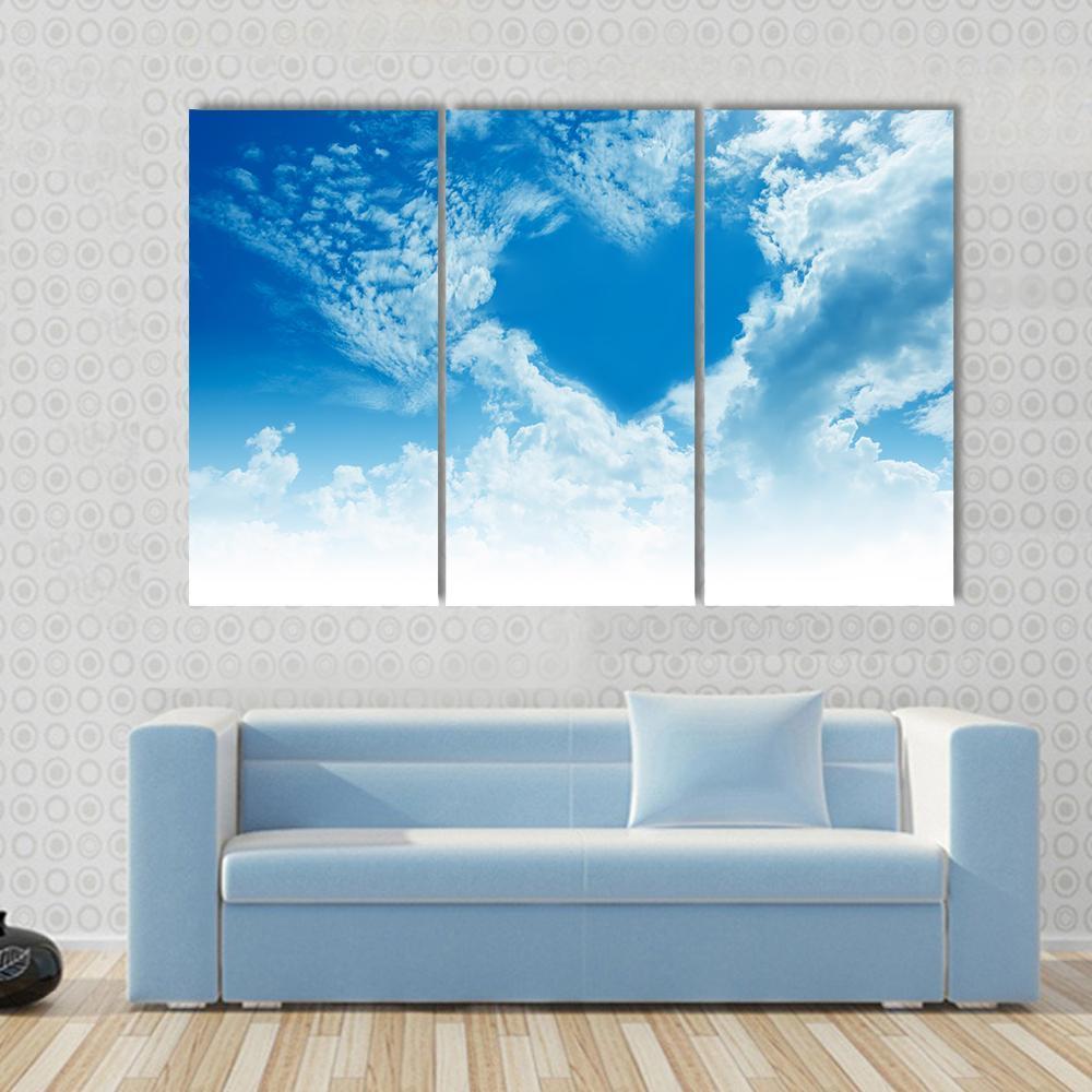 Sky Clouds Forming A Heart Shape Canvas Wall Art-3 Horizontal-Gallery Wrap-37" x 24"-Tiaracle