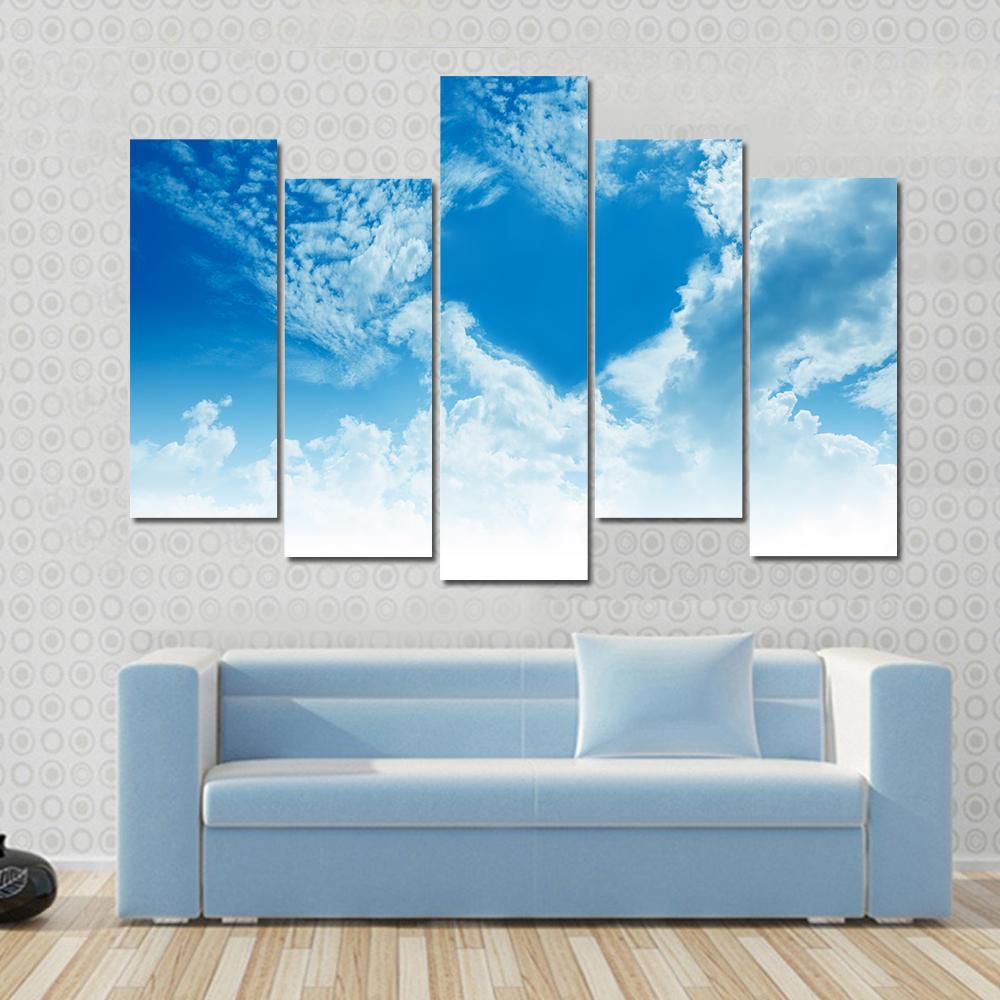 Sky Clouds Forming A Heart Shape Canvas Wall Art-5 Pop-Gallery Wrap-47" x 32"-Tiaracle