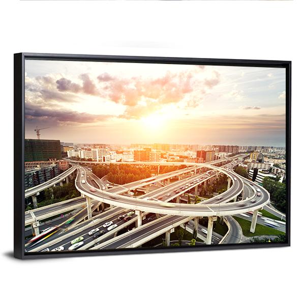 Skyline & Highway Intersection Canvas Wall Art-3 Horizontal-Gallery Wrap-25" x 16"-Tiaracle