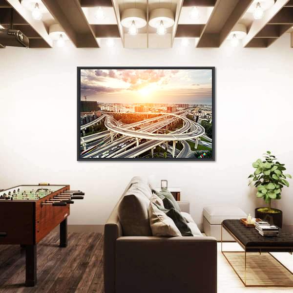 Skyline & Highway Intersection Canvas Wall Art-3 Horizontal-Gallery Wrap-25" x 16"-Tiaracle