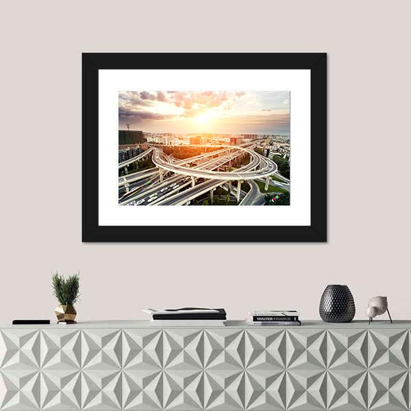 Skyline & Highway Intersection Canvas Wall Art-3 Horizontal-Gallery Wrap-25" x 16"-Tiaracle