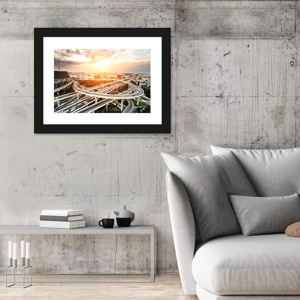 Skyline & Highway Intersection Canvas Wall Art-3 Horizontal-Gallery Wrap-25" x 16"-Tiaracle