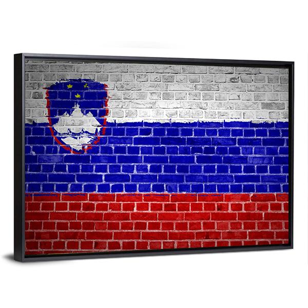 Slovenia Flag On A Brick Wall Canvas Wall Art-3 Horizontal-Gallery Wrap-25" x 16"-Tiaracle