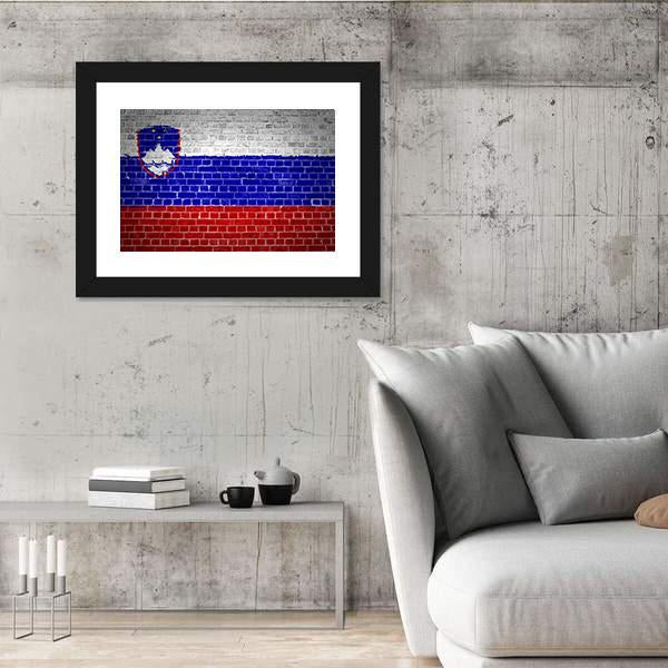 Slovenia Flag On A Brick Wall Canvas Wall Art-3 Horizontal-Gallery Wrap-25" x 16"-Tiaracle