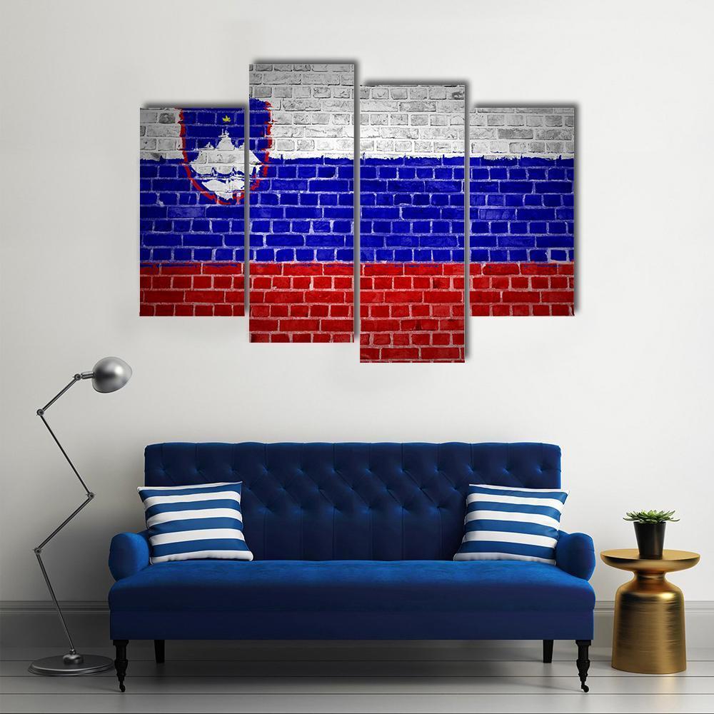 Slovenia Flag On A Brick Wall Canvas Wall Art-4 Pop-Gallery Wrap-50" x 32"-Tiaracle
