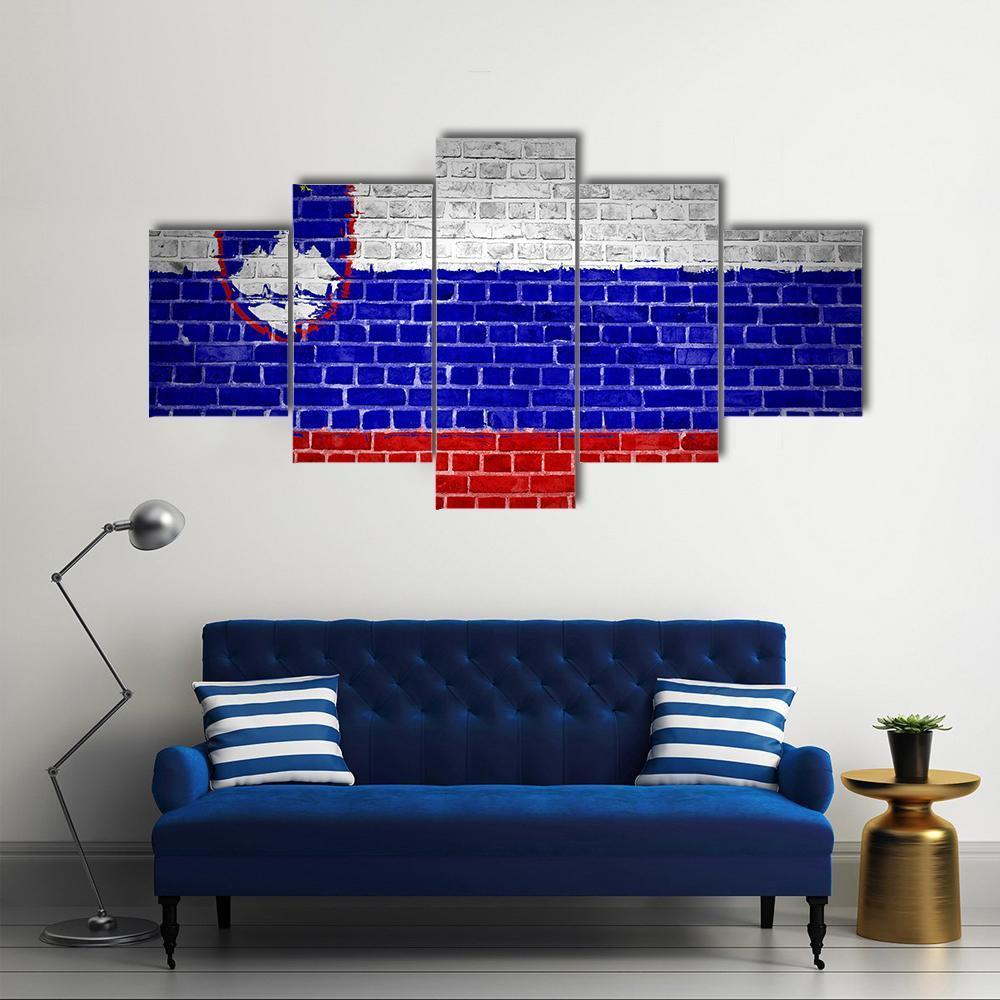 Slovenia Flag On A Brick Wall Canvas Wall Art-5 Star-Gallery Wrap-62" x 32"-Tiaracle