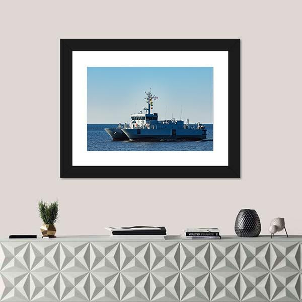 Small Grey Military Ship Canvas Wall Art-1 Piece-Framed Print-20" x 16"-Tiaracle
