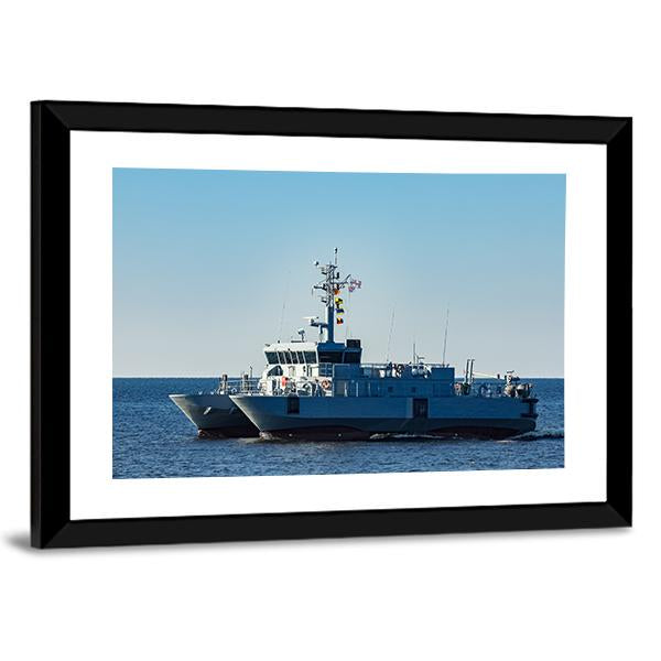 Small Grey Military Ship Canvas Wall Art-3 Horizontal-Gallery Wrap-25" x 16"-Tiaracle