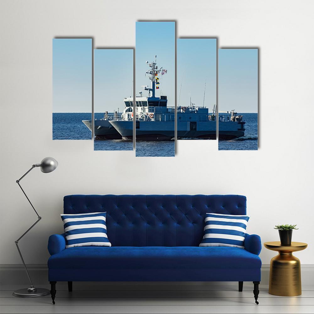 Small Grey Military Ship Canvas Wall Art-5 Pop-Gallery Wrap-47" x 32"-Tiaracle