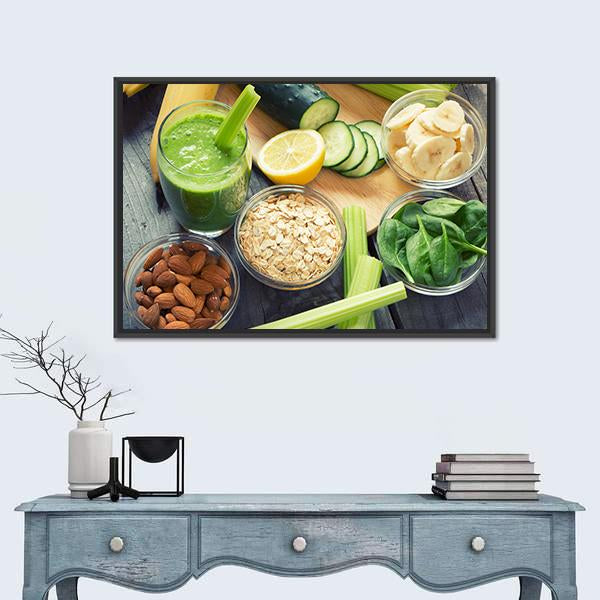 Smoothie With Fruits And Vegetables Canvas Wall Art-1 Piece-Floating Frame-24" x 16"-Tiaracle