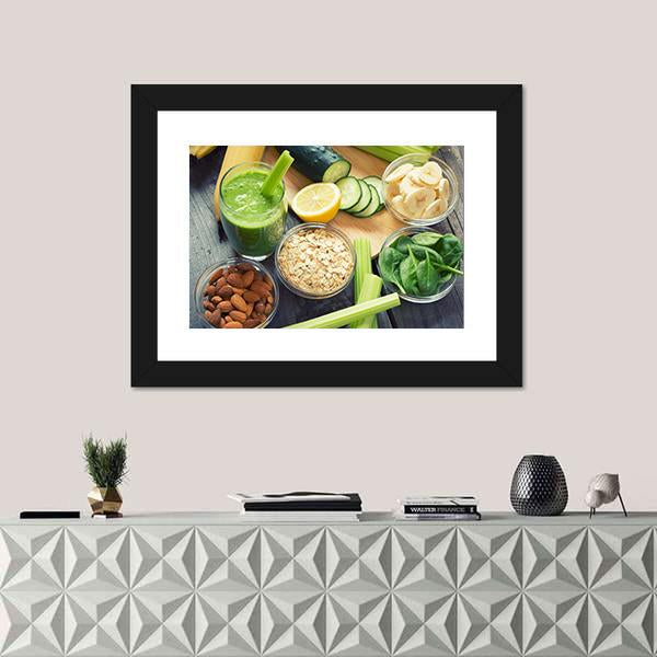 Smoothie With Fruits And Vegetables Canvas Wall Art-1 Piece-Framed Print-20" x 16"-Tiaracle