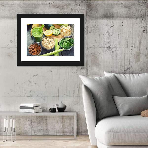 Smoothie With Fruits And Vegetables Canvas Wall Art-3 Horizontal-Gallery Wrap-25" x 16"-Tiaracle