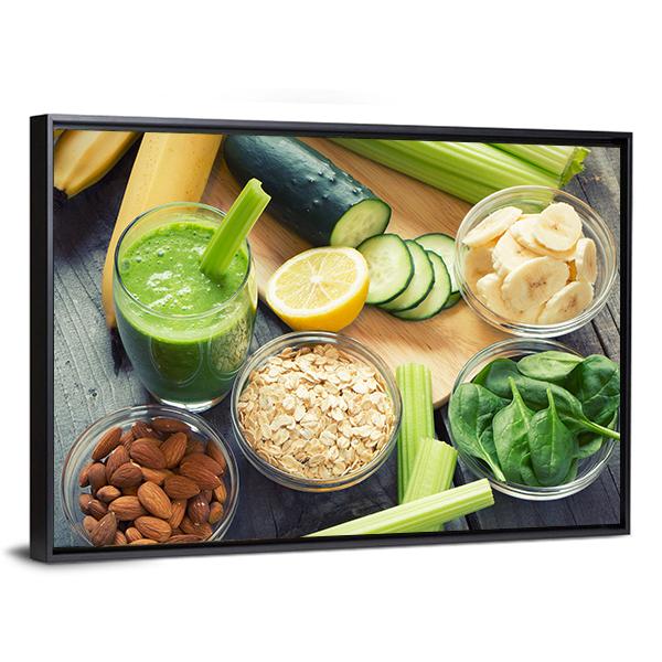 Smoothie With Fruits And Vegetables Canvas Wall Art-3 Horizontal-Gallery Wrap-25" x 16"-Tiaracle