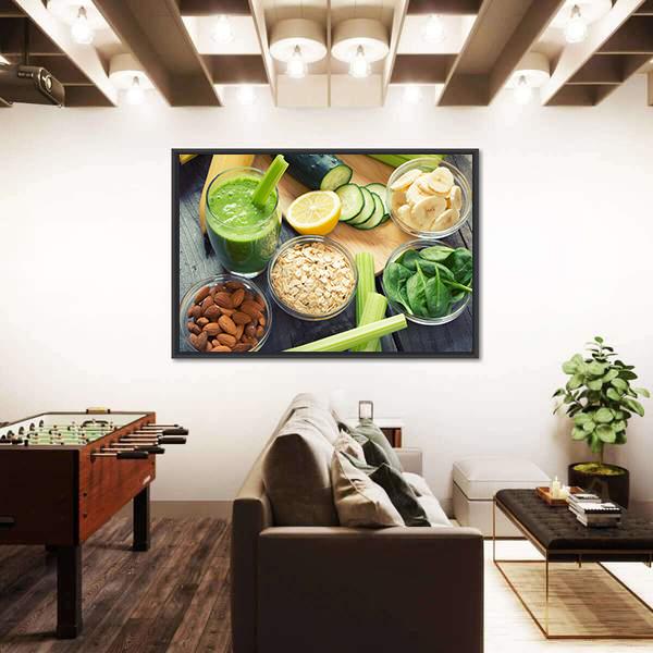 Smoothie With Fruits And Vegetables Canvas Wall Art-3 Horizontal-Gallery Wrap-25" x 16"-Tiaracle